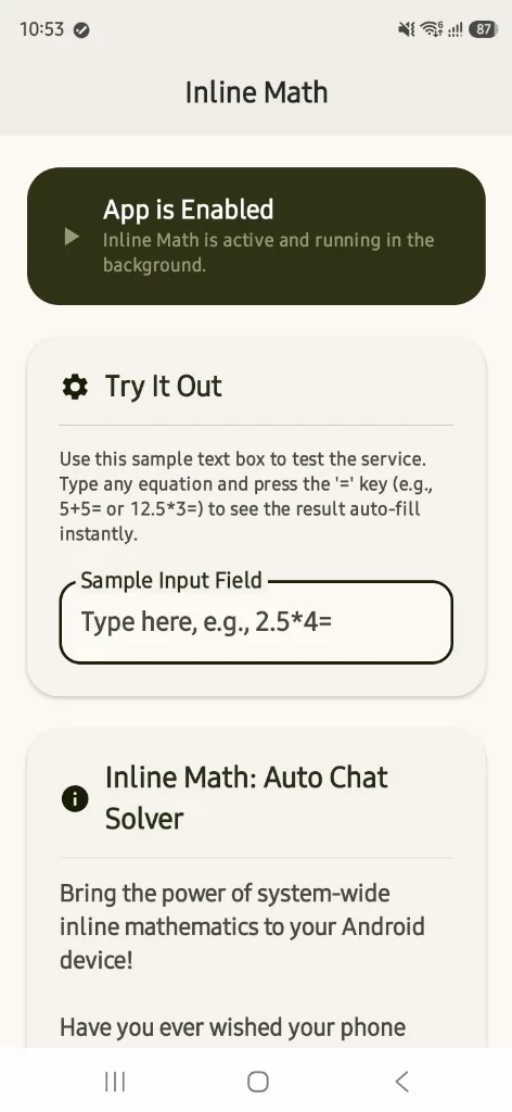 Inline Math App Mockup