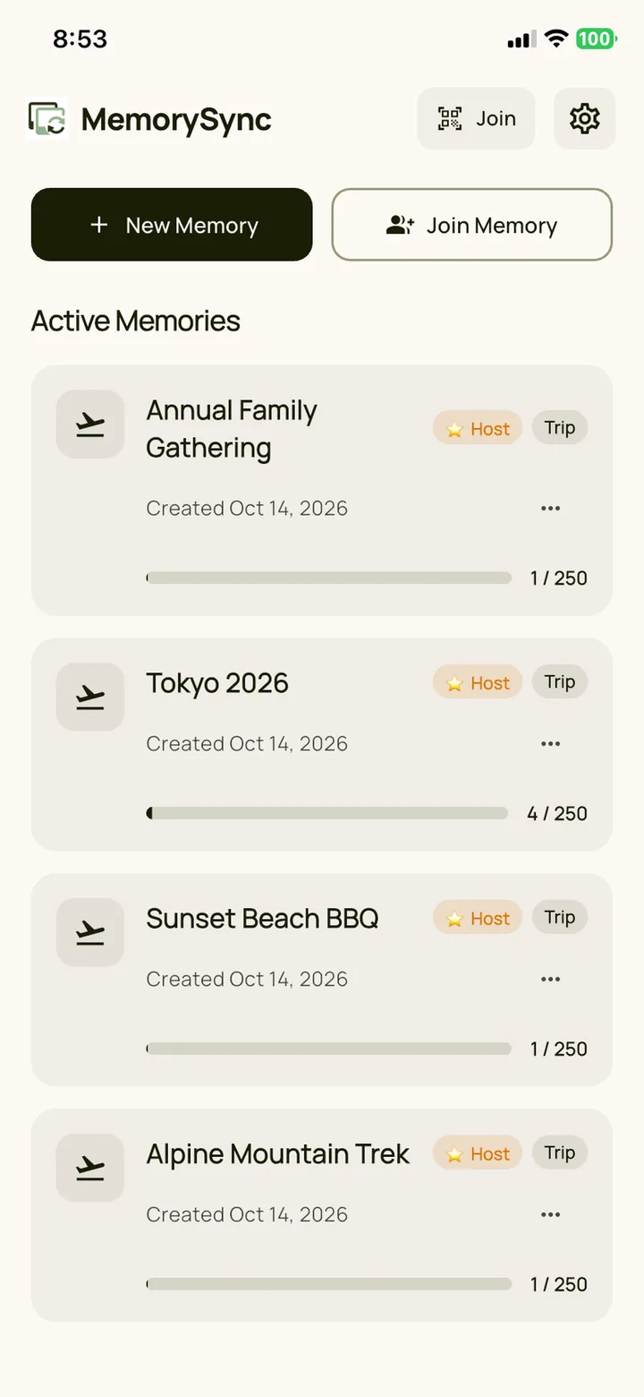 MemorySync App Mockup