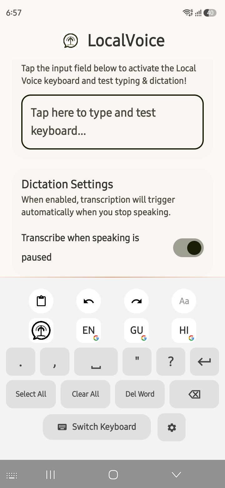 LocalVoice Keyboard App Mockup