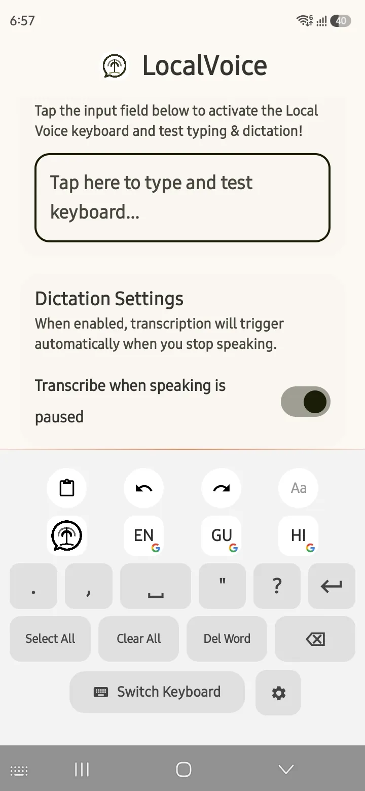LocalVoice Keyboard App Mockup